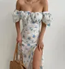 Casual Dresses One Line Neck Long Sleeved Printed Mid Length Dress 2023 Women's Clothing Selling Spring/summer