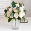 Gedroogde bloemen luxe roze roos herfst kunstzijde bruiloft woondecoratie hoge kwaliteit witte pioen eenvoudig boeket nep bloemenmuur