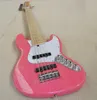 Akçaağaç klavye ile pembe elektrik bas gitar parlayan 5 ip beyaz inci pickguard