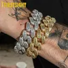 Boguła lodowana bling 18 mm prostokąt CZ ciężkie pudełko klapa kubańska łańcuch łącza bransoletka srebrna kolor 5a cyrkon Big Hip Hop Men Kobiet biżuteria 230620