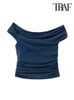 Damenblusen Hemden TRAF Damenmode mit drapierten, schulterfreien, abgeschnittenen Blusen Vintage Asymmetrischer Ausschnitt Damenhemden Blusas Schicke Tops J230621