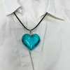 Pendant Necklaces Blue Heart Necklace For Men And Women Big Glass Puff Charm Black Leather Cord Choker Jewelry Gift