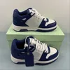 Designer basketball shoes OW White Dark Blue Low top Leather Sneakers With Box