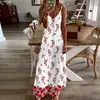 Casual Kleider Frauen Sommer Sexy Ärmelloses V-ausschnitt Lange Blumen Druck Kleid Nette Winter Für