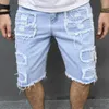 Męskie dżinsy Slim fit porwane spodenki jeansowe stylowe dziury jednolita, na co dzień prosta, letnia moda uliczna męskie pięciopunktowe spodnie