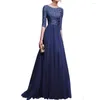 Casual Dresses Elegant Evening Prom Long For Women Lace Retro Half Sleeve Chiffon Pleated Wedding Party Gowns Maxi Dress Summer Vestido