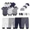 Kleidung Sets 2023 Baumwolle Solide geboren Baby Unisex BodysHosen HüteHandschuhe Mädchen Jungen Kleidung Kurzarm Roupas de bebe 230620