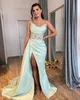 2023 Aso Ebi Menthe Sirène Robe De Bal Dentelle Perlée Perles Soirée Formelle Partie Deuxième Réception Anniversaire Demoiselle D'honneur Robes De Fiançailles Robes Robe De Soirée ZJ417