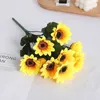 Dried Flowers Yellow Silk Sunflower Artificial Bouquet for Home Office Party Garden Hotel Wedding Decoration