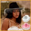 Cloches Blanc Mariée Cristal Cowgirl Chapeau Léger Simple Et Généreux Large Bord Feutre Tissu Pour Demoiselle D'honneur Faveurs Parties Costumes 230620