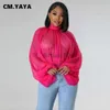 Women's Blouses Shirts CM.YAYA Women Fashion Gradient Printed Batwing Long Sleeve Front Split See Though Loose Sexy Party Club Blouse and Shirt Tops J230621