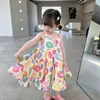 Abiti da ragazza Ragazze Summer Vest Dress Kids Colored Donuts Princess Beach 3-7 anni Cartoon Print Vestidos Abbigliamento alla moda per bambini