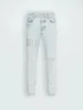 Jeans skinny strappati strappati da uomo Designer Fashion Moto Pantaloni lunghi in cotone slim Piedi High Street Denim Azzurro Incolla Pantaloni con buco in tessuto Hip Hop Uomo Viola 5D97