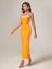 Vestidos Casuais Elegante Vestido Bandagem Feminino Maxi Longo Festa Bodycon Laranja Sexy Sem Alças Noite Aniversário Roupas para Clube 2023 Verão