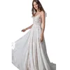 2023 seksowna backless Beach Boho Wedding Sukienka Weddna Linia Ivory Corki Szyfonowe długie suknie ślubne Spaghetti Paski Country Bohemian Bride Sukienki Sukienki Summer