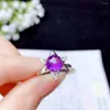 Cluster Rings Est Star Style Purple Amethyst Gemstone Ring For Women Ornament Round Shiny Gem Real 925 Silver Birthstone Gift