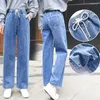 Women's Jeans Denim Wide Leg Women's Elastic Waist Junior High School Girl Student 2023 Straight Casual Pants