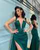 Sexy Dark Green Prom Dresses V Neck Evening Gowns Slit Pleats Formal Red Carpet Long Special Occasion dress