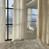 Gardin linne semi-sheer gardiner stavficka vita fönsterpaneler rena naturliga lin tyg lättvikt handgjorda tj8098