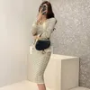 Abito a due pezzi H Han Queen Coreano lavorato a maglia 3 pezzi Set cardigan lavorato a maglia da donna e gonne a matita Casual semplice abito da donna da ufficio 230620