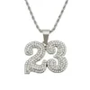 힙합 래퍼 반짝이는 목걸이 전체 다이아몬드 번호 23 스터 펜던트 크리에이티브 마이크로 인셋 풀 지르콘 보석