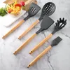 Cooking Utensils 1PC Silicone Wood Soup Spoon Spatula Brush Scraper Grey Oil Kitchen Tools Kitchenware Cookware 230621