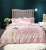 Bedding Sets 4/6pcs Luxury Egyptian Cotton Set 100S Superb Bed Linen White Sheets With Big Lace Edge Duvet Cover Shams Feather King