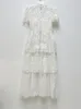 Casual Dresses S/Elf-Portrait Lace Midi Dress Short Sleeve A-Line Midi Dress for Women White