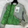 Jaquetas femininas designer marca de moda europeia 2023 outono/inverno nova lã hortelã verde xadrez tweed temperamento casaco curto npmj