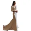 Simple Long Sleeves Satin Mermaid Wedding Dresses Deep V-Neck Open Back Sexy Bridal Gowns Ivory Robe De Mariage Court Train