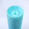 16oz Tumbler Double Wall Bling Water Bottle Glitter Rhinestone Plastic Cup with Lid Straw for Home Office Party JN22