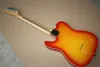 Top Quality Custom Shop Cherry Burst CS Guitare électrique Corps en tilleul Incrustation de points Touche en palissandre Blanc Perle Pickguard Matériel chromé