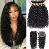 Cabelo Bulks Brazilian Water Wave Bundles Com Clre Wet and Wavy Curly Human 12A Weave 3 Frontal 13X4 230621