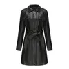Женская кожаная осенняя длинная коричневая черная мягкая искусственная женская юбка для брюшной ветки элегантная пальто