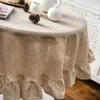 Bordduk Fransk romantisk enkel ruffle -bordduk bomullslinne bord täcker amerikansk runda te bord litterär retro party dekoration 230621