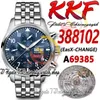 KKF zf388102 A69385 Cronógrafo automático Reloj para hombre Esfera azul Números arábigos Marcadores Pulsera de acero inoxidable 316L Super Edition Cronómetro Relojes de eternidad