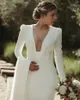 Simple Long Sleeves Satin Mermaid Wedding Dresses Deep V-Neck Open Back Sexy Bridal Gowns Ivory Robe De Mariage Court Train