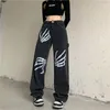 Women's Jeans Punk Skull Women Loose Straight Pants Retro Denim Joggers Girl White Bones Trousers Fashion Street