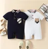 Baby Boys Girls Brand Rompers sommar Nyfödda korta ärm Jumpsuits Turn-Down Collar Spädbarnsplikt Onesies Toddler Onesies