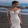 Strandspets långa ärmar sjöjungfru bröllopsklänningar applicerade sveptåg plus storlek bröllopsklänning brudklänningar vestido de novia236m