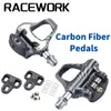 Bike Pedals RACEWORK Carbon Fiber Road Bicycle with Bearings forLOOKKeo and SPD System Locking Ultra Light Cycling Parts 230621