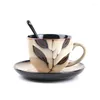 Koppar tefat europeiska vintage kaffesats keramiska mugg sked ben porslin teacup design tazas de cafe espresso