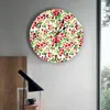 Wall Clocks Fruit Red Cherry Green Leaves Watercolor Clock Modern Design Hanging Watch For Home Decoration Living Room Art