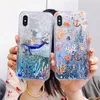 Capa de telefone de areia movediça com brilho Flor Liquid Flow Back Cover Flamingo Unicorn Water Bling Protector para iPhone 14 13 12 11 pro max X Xs XR Xs max 7 8 7P 8P