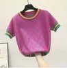 2030 NEW Women's Knits & Tees Colorful Jacquard Flower Short Sleeve Tshirt Female Sweater Tops Tee Chic High Quality