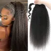 Kinky Straight Ponytail Human Hair Extension 145g Wrap Around Clip In Ponytail Natural Black Remy Indian Yaki Hair