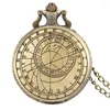 Pocket Watches Bronze Compass Geometry Prague Astronomical Design Quartz Watch Art Drawing Necklace Clock Pendant With Accessory