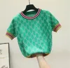 2030 NEW Women's Knits & Tees Colorful Jacquard Flower Short Sleeve Tshirt Female Sweater Tops Tee Chic High Quality