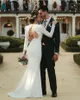 Simple Long Sleeves Satin Mermaid Wedding Dresses Deep V-Neck Open Back Sexy Bridal Gowns Ivory Robe De Mariage Court Train