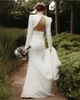 Simple Long Sleeves Satin Mermaid Wedding Dresses Deep V-Neck Open Back Sexy Bridal Gowns Ivory Robe De Mariage Court Train